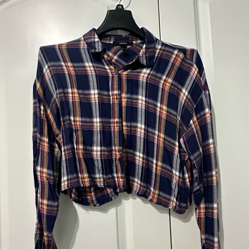 Plaid Cropped Button-Up Flannel